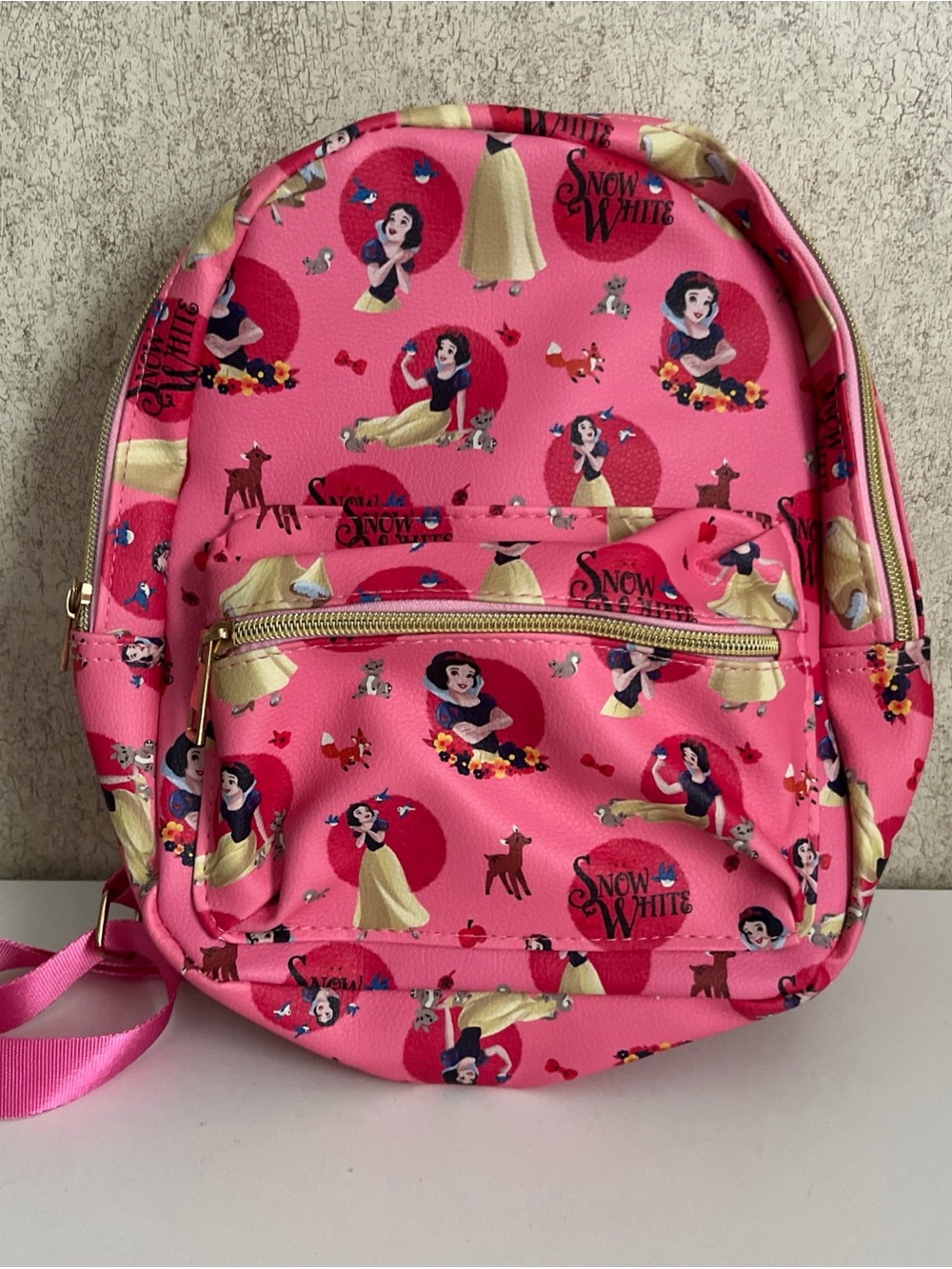 Disney Snow White Mini Backpack Floral Animal Print Pink Red Gold Hardware 11”